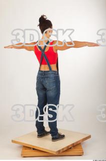 Whole body modeling pose blue jeans red singlet of Rebecca…